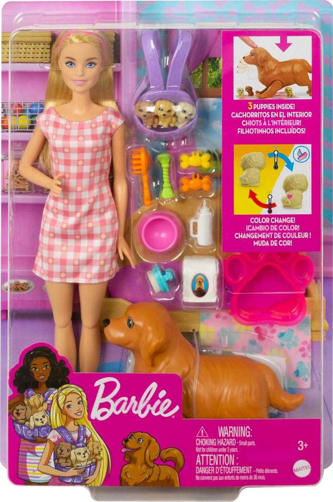 Barbie Puppy Is Born! Cute Pet Parent and Child Care Set [Dress-Up Doll] [Ages 3 and Up] HCK75