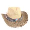 Popular Hollow Breathable Western Cowboy Straw Hat Men's and Women's Summer Sunshade Sunscreen Wide-brimmed Beach Hat