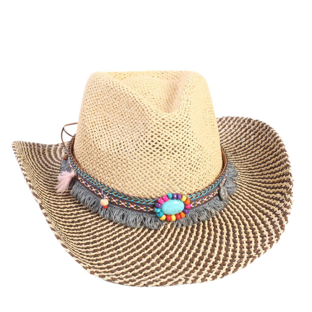 Popular Hollow Breathable Western Cowboy Straw Hat Men's and Women's Summer Sunshade Sunscreen Wide-brimmed Beach Hat