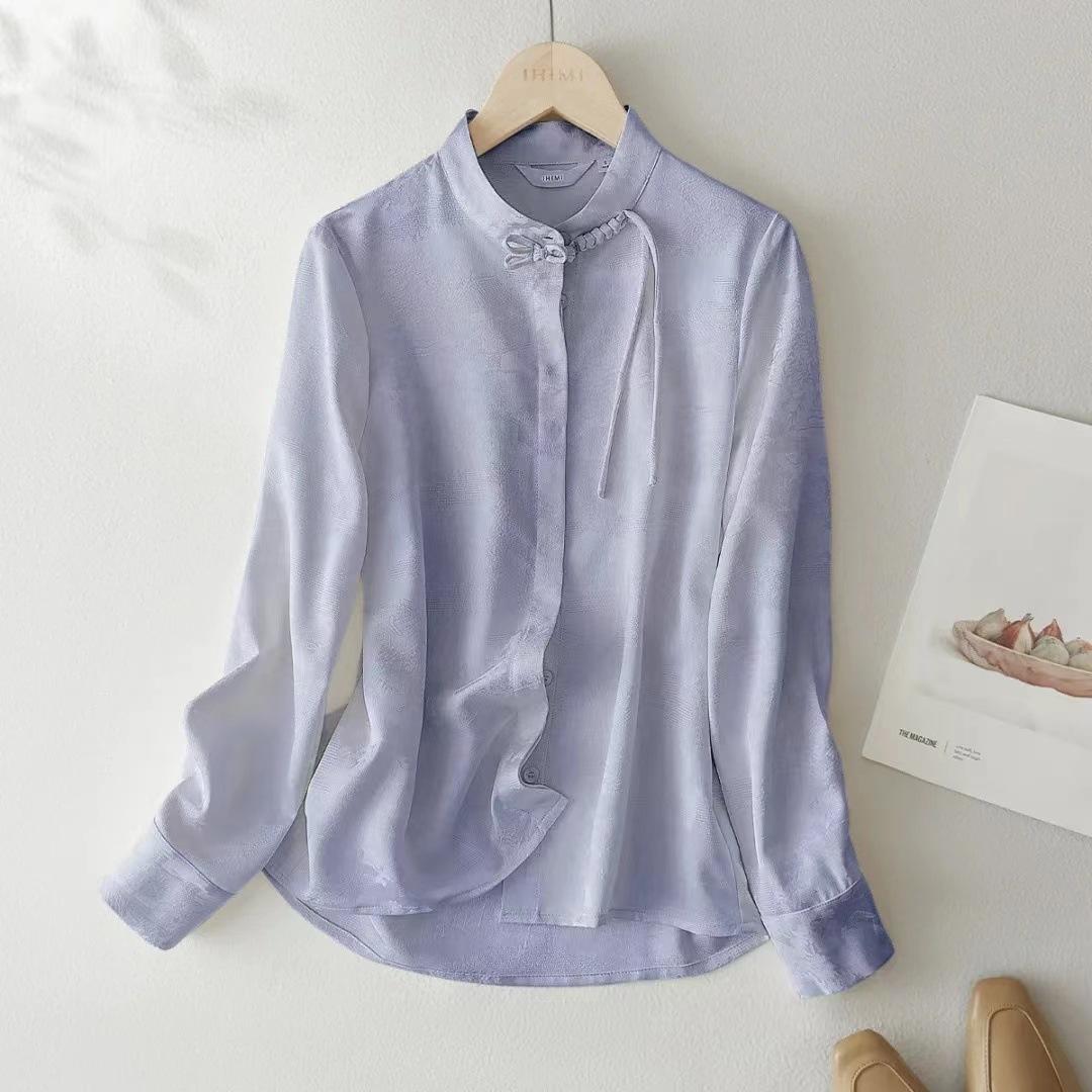 

Новая китайская атласная жаккардовая рубашка с пуговицами Ранняя весна Новая новая китайская рубашка с жаккардовыми накладками спереди на плечах 2XL