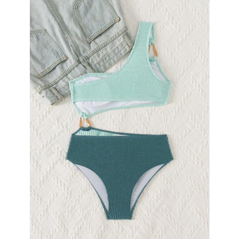 2025 New One-shoulder Bikini Sexy One-piece Women's Patchwork Swimsuit Tight Backless Swimwear Summer Push Up Beach Bathing Suit