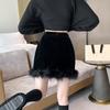 Women's Short Skirt Autumn and Winter High Waist Slim Fur Splicing A-line Skirt Temperament Black Hip Skirt