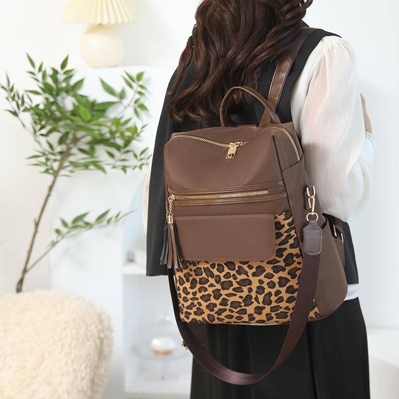Vintage Leopard Print Backpack Women's Multi-functional Shoulder Bag Large Capacity Leopard Print Student Schoolbag