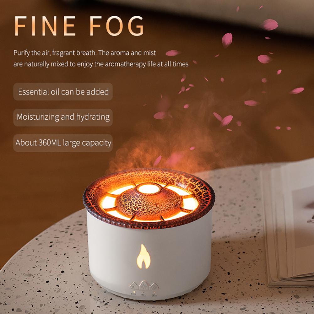 Luftbefeuchter Aromatherapie Flamme Vulkanlicht Timer für Schlafzimmer Zuhause Yoga Büro Flamme Ultraschall Ätherisches Öl Diffusor