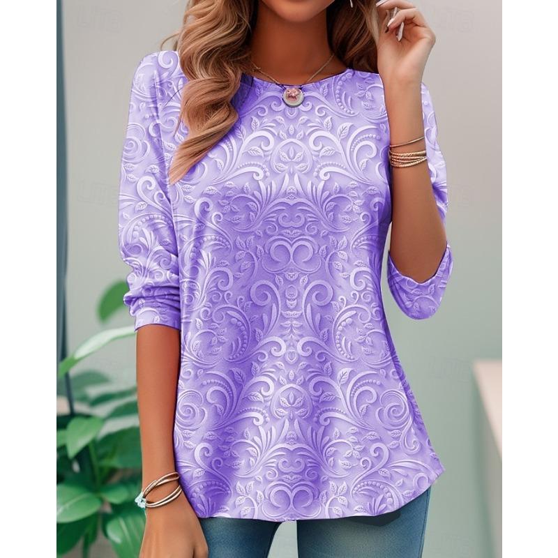 Women's T shirt Long Sleeve Crew Neck Long Sleeve Tunic 3D Print Floral Elegant Vintage Regular Tops