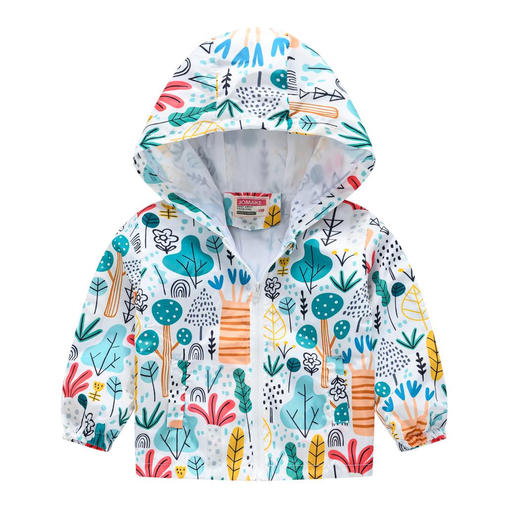 Toddler Kids Cartoon Print Hooded Jacket Boys Girls Lightweight Windproof Zip Up Casual Outerwear Coat