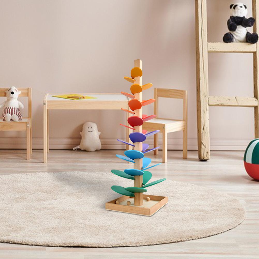 Wooden Marble Run Music Tree Montessori Toys for Kids Marble Ball Run Learning Game Wood Color Sorting Toys for 4-8 Boys Girls
