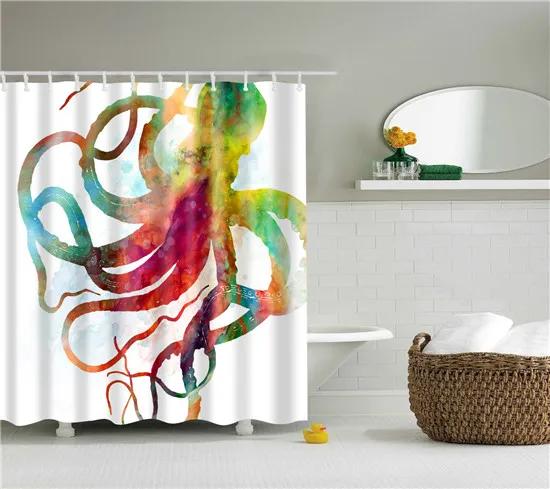 Elephant Octopus Owl Deer Horse Zebra Animals Printed Shower Curtains Bathroom Curtain With Hooks 180X180Cm