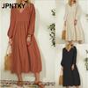 JPNTKY Mode Herbst Winter Einfarbiger Druck Langarm V-Ausschnitt Freizeitkleider Internationales Design