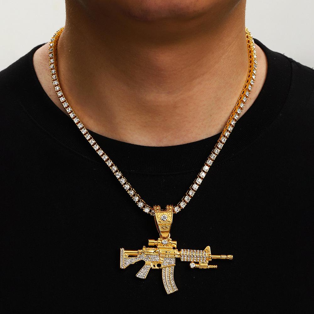 Diamond Gun Jewelry Alloy Simulation Ak Weapon Model Hip Hop Men'S Necklace