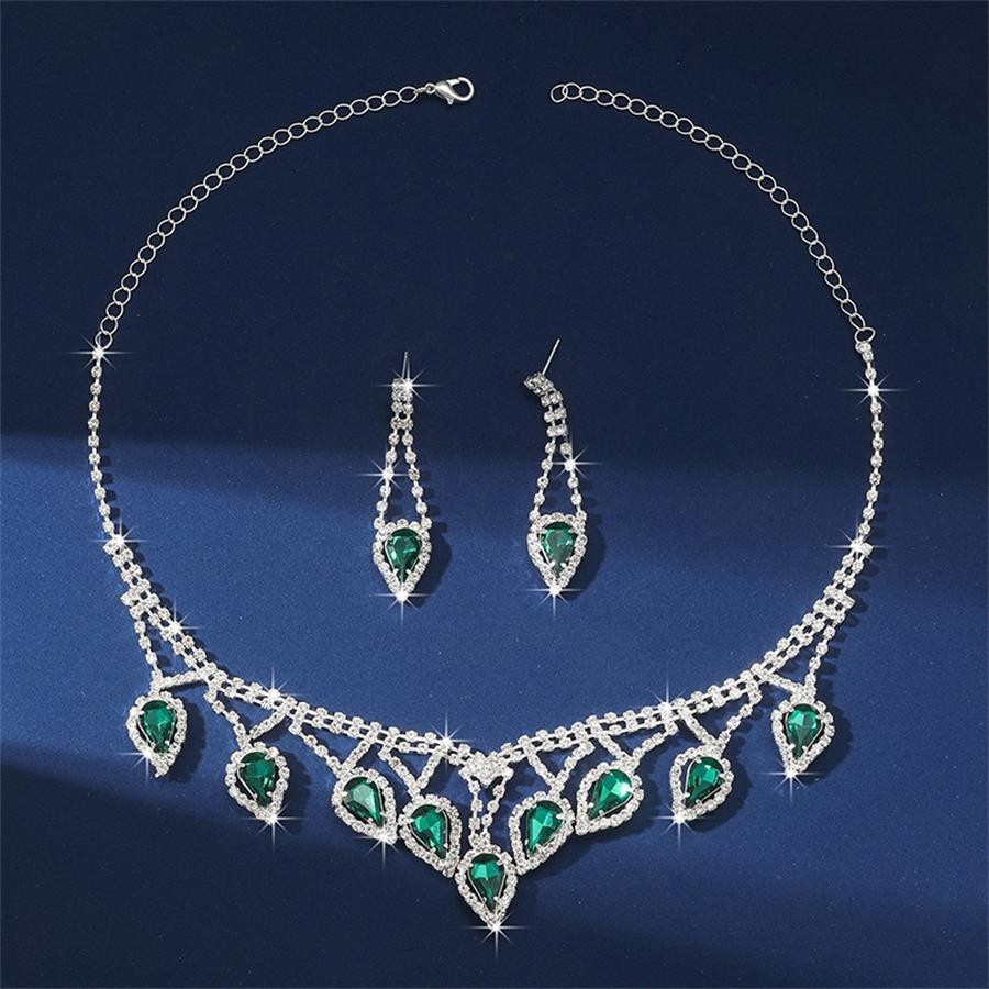Full Diamond Multi-Crystal Diamond Necklace Earrings Set Multi-Color Jewelry Two-Piece Set