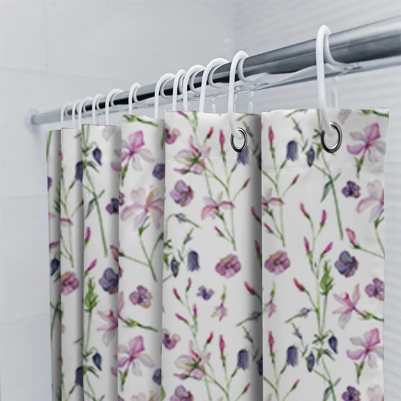 Floral Print Shower Curtain Watercolor Flowers Pink Purple White Bath Decor Home Decoration