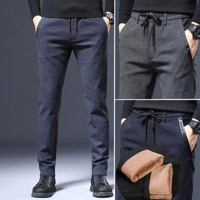 Herbst- und Winter Herren Elastischer Bund mit Plüsch/Normal Gebürstet Lässig Elastisch Modetrend Vielseitig Kleine Gerade Bein Hose