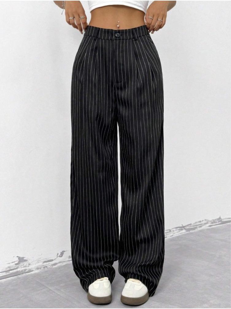 2026 New Loose Wide Leg Pants Women Striped Casual Trousers Loose Fit Long Pants Fashion Elegant Office Ladies Simple Long Pants