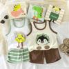 Baby Summer Cotton Sleeveless Shorts Set With Cartoon Prints For Toddler Boys And Girls