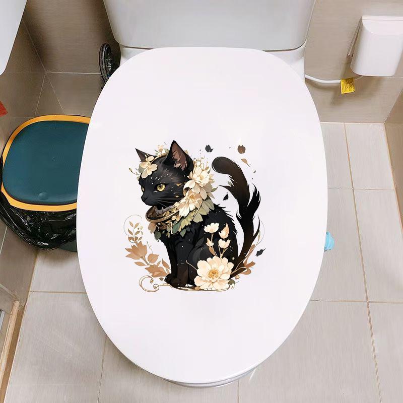 Self-adhesive Waterproof Black Cat Toilet Stickers for Bathroom Toilet Seat Creative Wall Decor