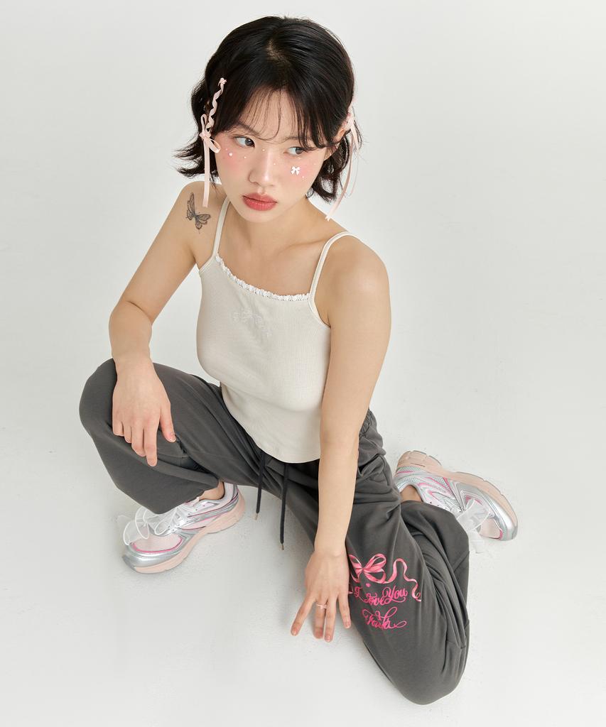 ADOREBELLE Pink Ribbon Jogger Pants - Charcoal