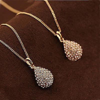 Halskette glänzend verstellbar Damen Wassertropfenform Strass Anhänger Kette für Reiseparty