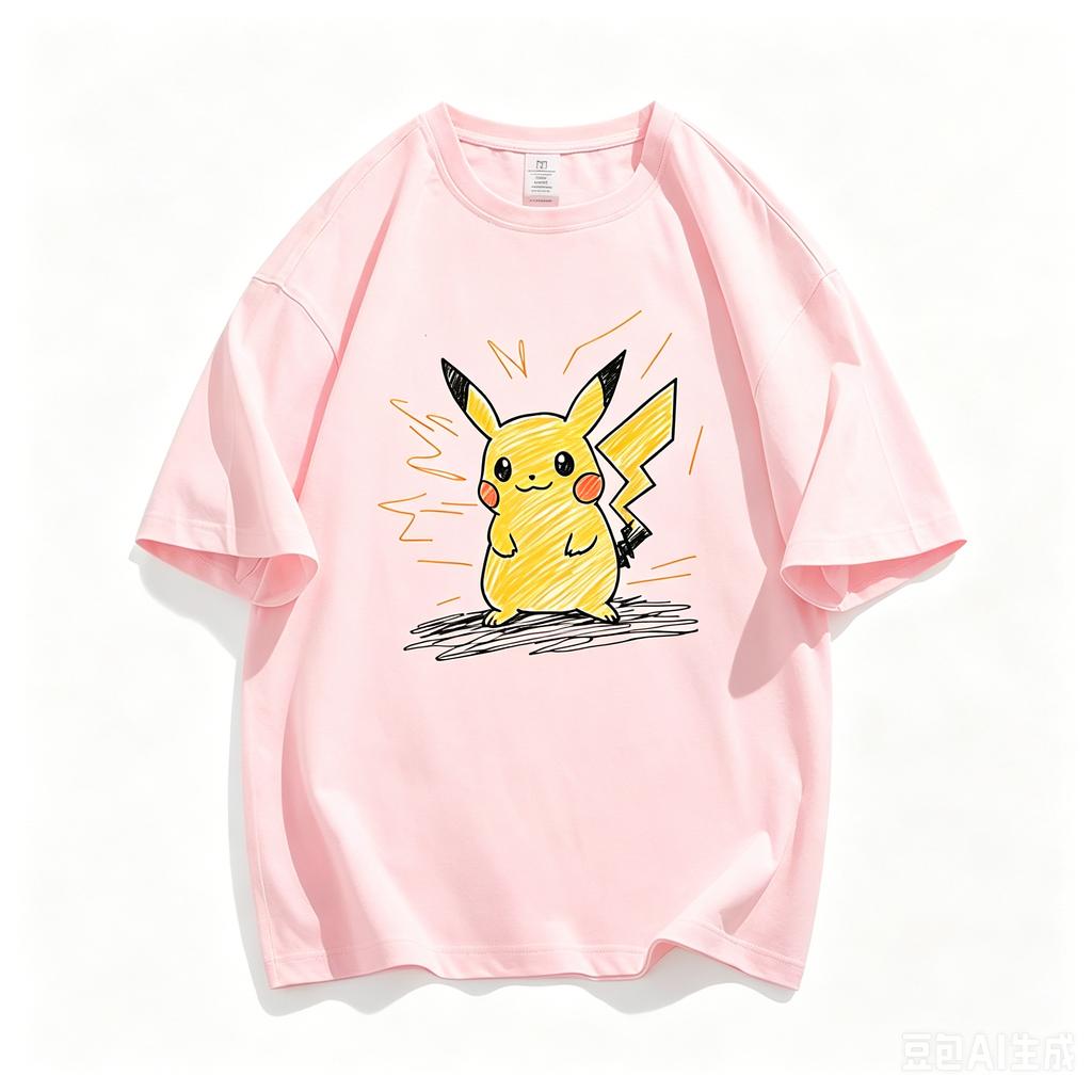 Pok É Mon Pikachu Creative Graffiti Collaboration Short Sleeve T-shirt for Parent Child Summer Pure Cotton Half Sleeve