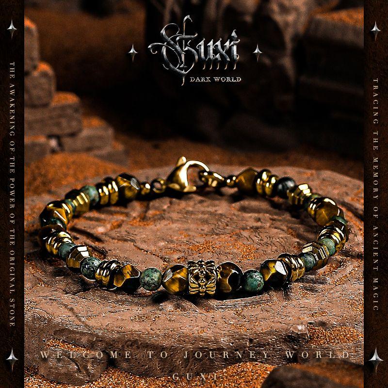 

Гуси [Пробуждение] Ретро браслет из тигрового глаза Мужской Дизайн для особых интересов Браслет из африканской бирюзы Украшение Подарок на день рождения Size S recommend hand circumference 15-16cm