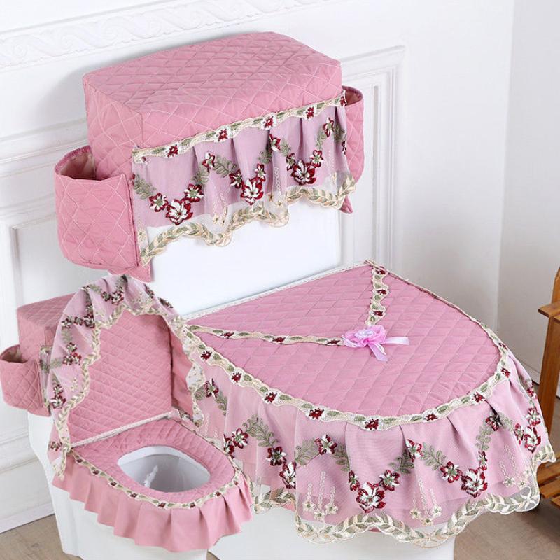 3 sztuk/zestaw nakładka na deskę sedesową pokrywa zbiornika wody toaletowej Closestool osłony przeciwpyłowe poduszka na deskę sedesową odpinana tkanina na toaletę