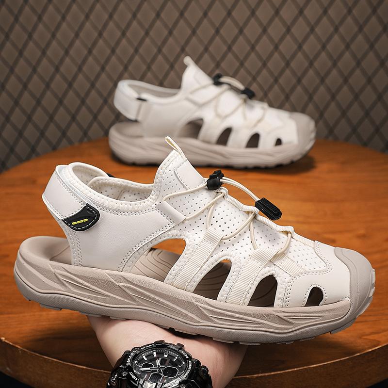 

Летние мужские сандалии больших размеров, классические походные туфли на открытом воздухе, дышащие нескользящие сандалии с закрытым носком, модная удобная мужская спортивная обувь 38 бежевый