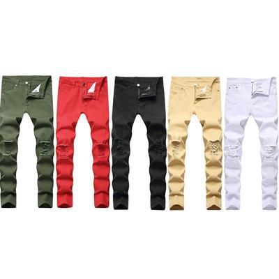 Herre Sommer Slim Fit Stretch Hull Jeans - Fem Farger, Trendy Knehull