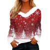 Damen Modisches Lässiges V-Ausschnitt Weihnachts-Print Langarm-Oberteil