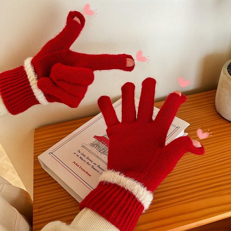 Korean Warm Gloves Knit Touchscreen Winter Gloves Women Adult Long Cuff Cute Fashion Wholesale
