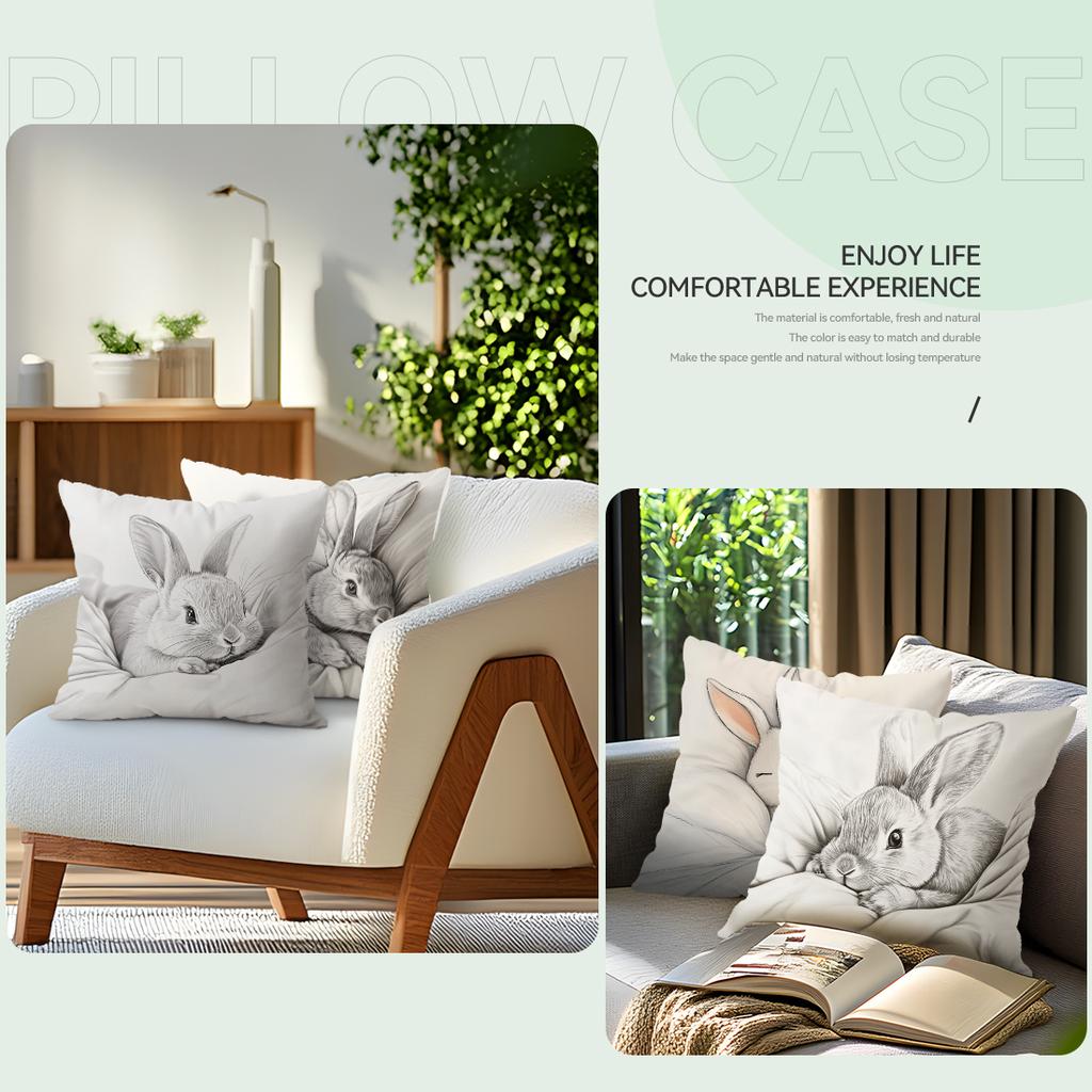 Cute Bunny Sketch Cushions Pillowcase Polyester Cushion Cover Throw Pillow Pillowcover Home Car Sofa Decor