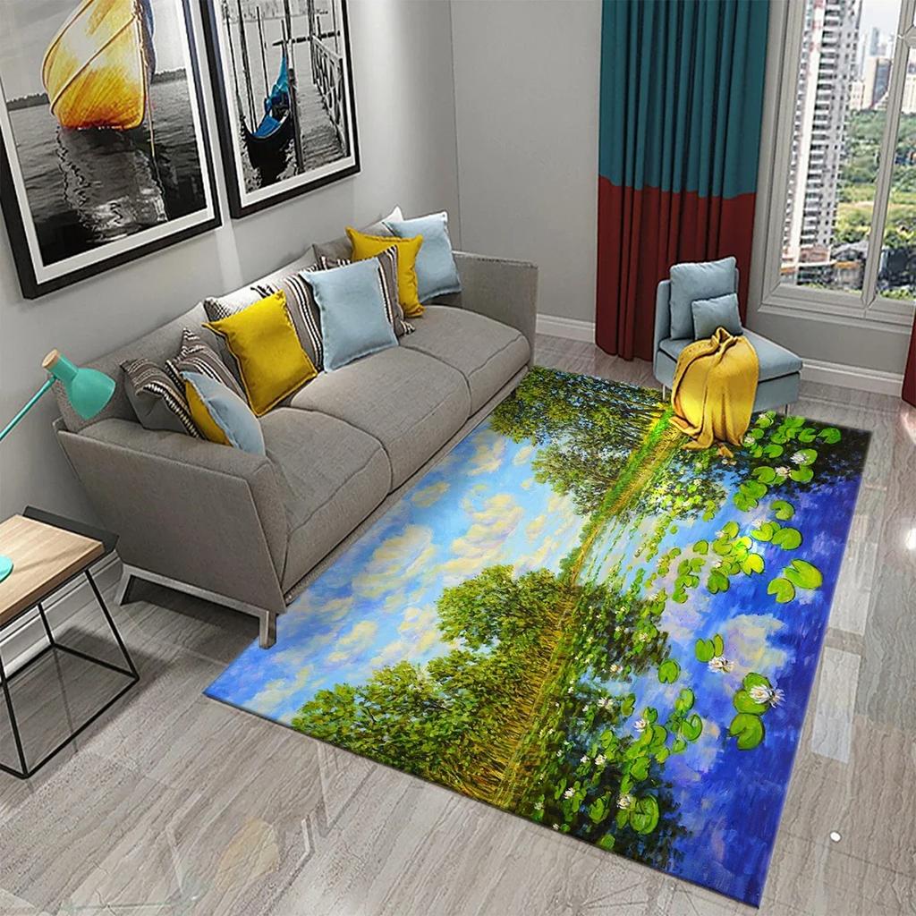 3D Water Lily Abstract Oil Painting Carpet Bathroom Kitchen Non-Slip Doormat Rug Bedroom Living Room Decor