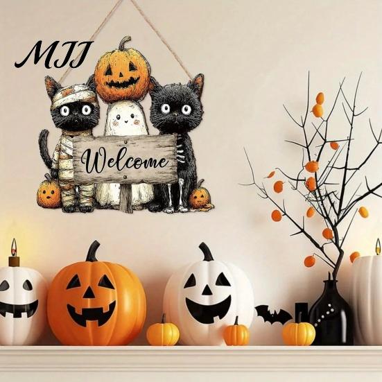 Lente Portiek Bord Houten Welkom Bord, Rustiek Deurhanger 2D Margriet Vlinder Print, Buiten Entree Halloween Thanksgiving Pasen Seizoensgebonden