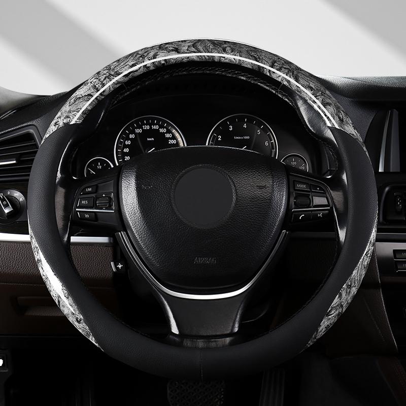 

Wood Grain Microfiber Leather Steering Wheel Cover, Universal Fit for 14 .5-15 Inch Durable Leather Cover Anti-Slip Veins Design сірий