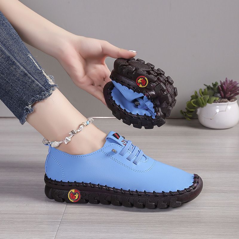 Soft Laced Up Oxford Shoes for Women Ortho Loafers Woman Plain Shockproof Driving Flats Elderly Mom Slip On Faux Leather Shoes