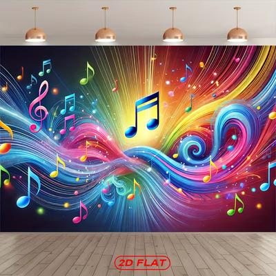2D Concert Party Background, Multicolor Music Notes & Swirling Light Effects Themed Backdrop