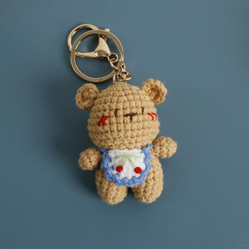 Mignons Petits Porte-clés Ours Pour Cadeaux de Couple Fabrication à la Main Poupée Ours Tricotée Porte-clés Poupée Animale Porte-clés Crocheté Accessoires Personnalisés black
