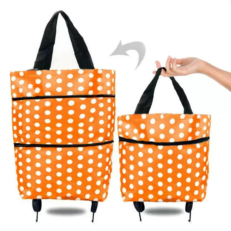 1pc Foldable Handbag, Small Trolley Large Supermarket Shopping Bag, Hand-drawn Grocery Cart Portable Bag