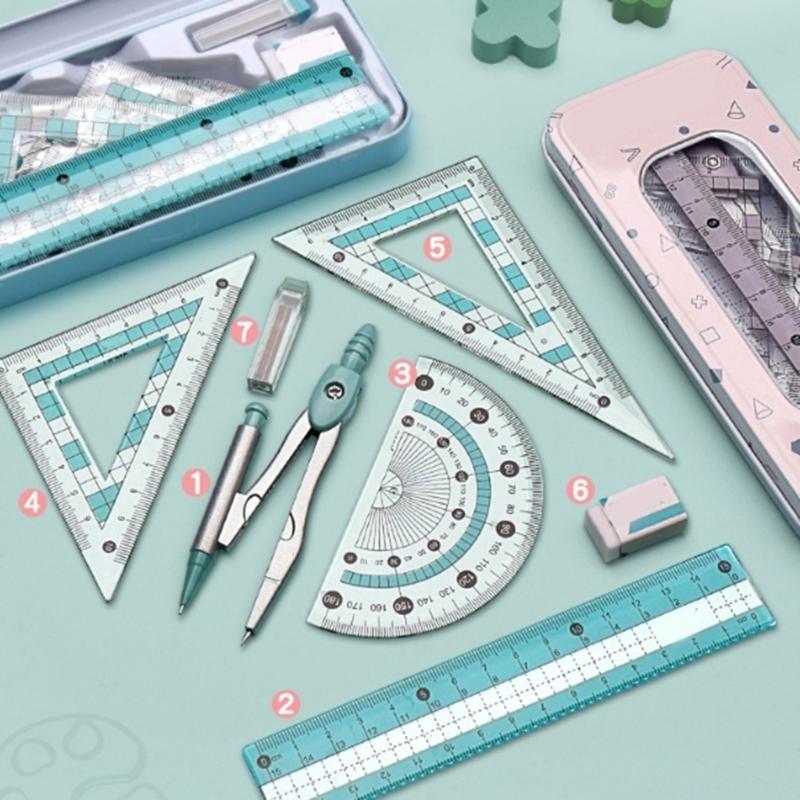 Multifunctional Drafting Tools Kits Including Compass Ruler Protractors Eraser For School Office Home Use In Organizers Box