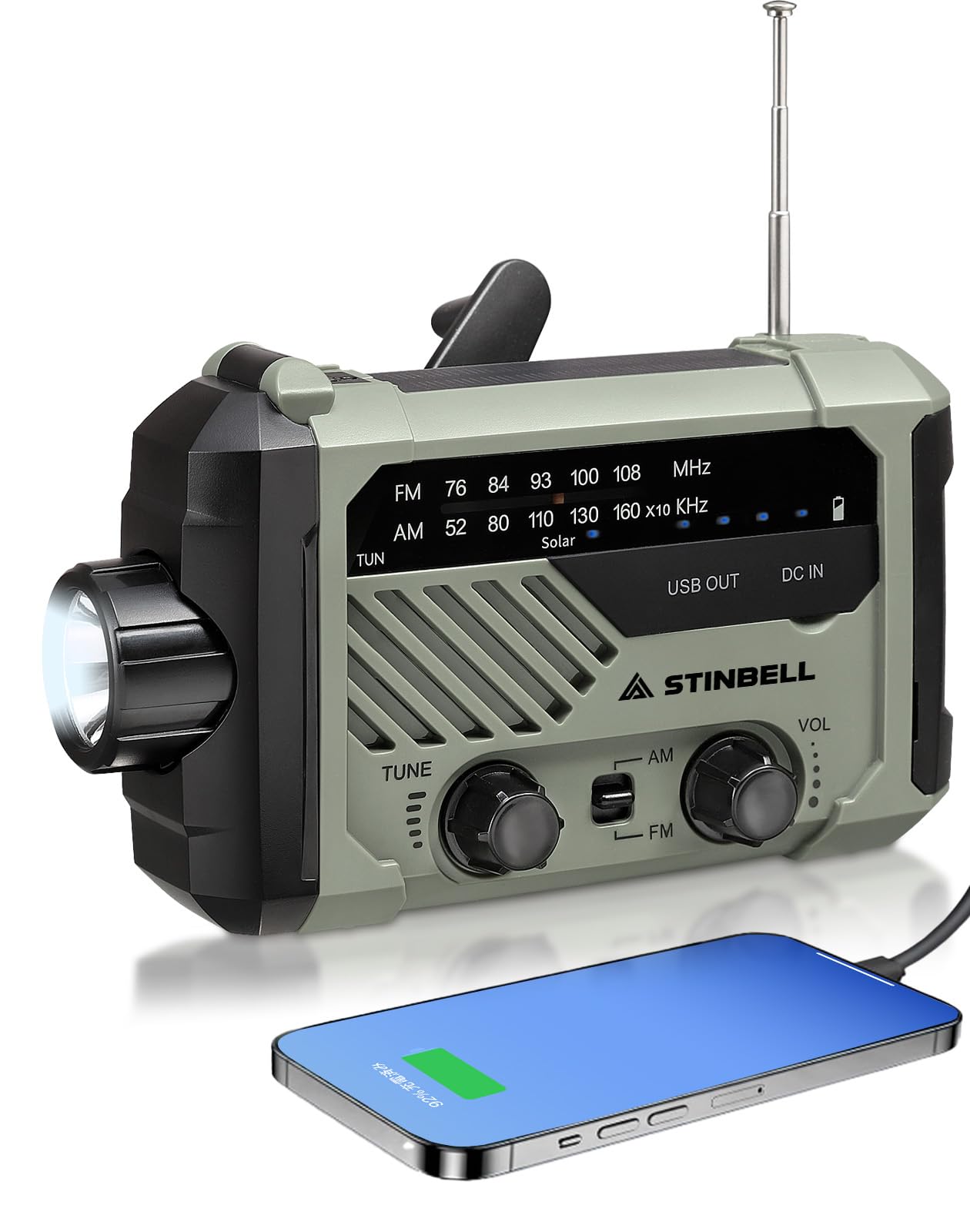 

[Підготовлено для надзвичайних ситуацій] STINBELL 24STMR290 Багатофункціональне портативне радіо з ручним приводом з акумулятором 2000 мАг, SOS-оповіщення, AMFM ліхтарик, Аварійний