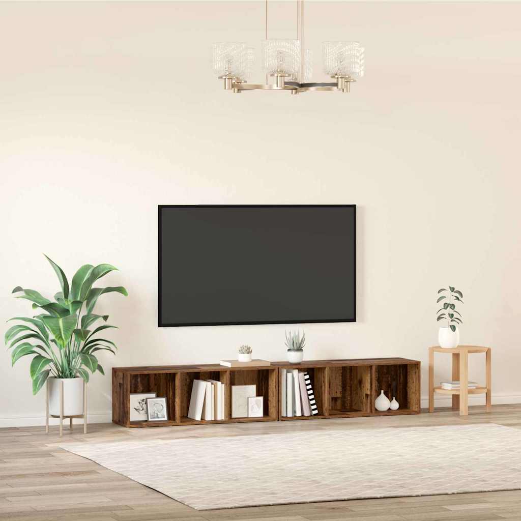 TV Cabinet Set 2 Pcs Reclaimed Wood 37 X 35 X 107 Cm Engineered Wood