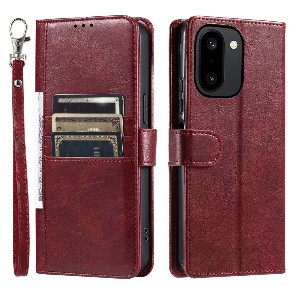 For OnePlus 15R 5G Case 6 Card Slots PU Leather Anti-Fall Phone Cover with Wrist Strap