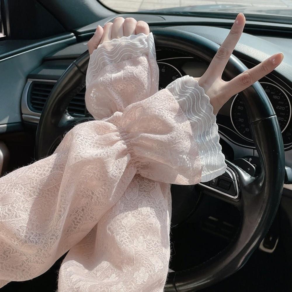 Long Driving Gloves Breathable Floral Lace Gloves Summer Outdoor Sun Sleeves