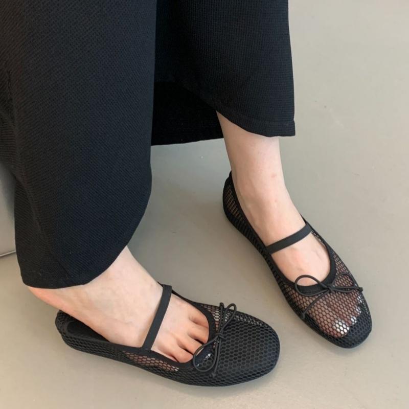 Fashion 2025 New Luxury Mesh Footwear Ladies Flat Slip-on Shoes Summer Fashion Butterfly Knot Shallow Women Ballet Dance Shoes Sandals