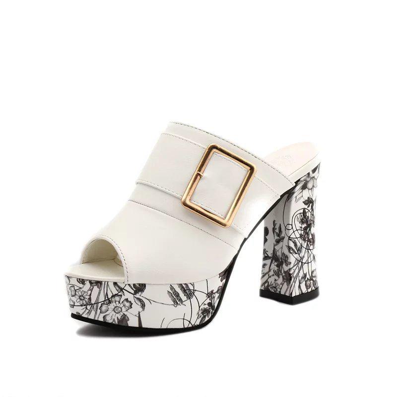 

Women s shoes new sandals women s summer platform heel thick heel women s shoes European and American metal buckle women s cool slippers 34 белый
