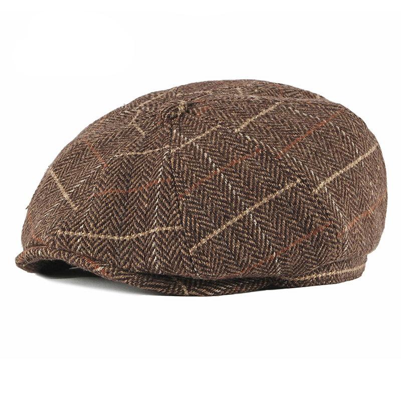 

Wool Octagonal Hats Tweed Flat Cabbie Newsboy Caps Men Painters Hats Autumn Winter Beret British Style Herringbone Caps 56-59cm коричневый