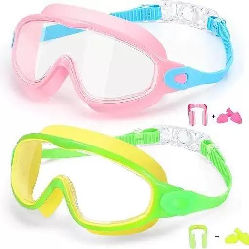 2 Pack Anti-Fog Anti-UV Swimming Goggles HD Diving Goggles with Earplugs Anti Choking Women Men Large Frame Silicone Swim Ggles