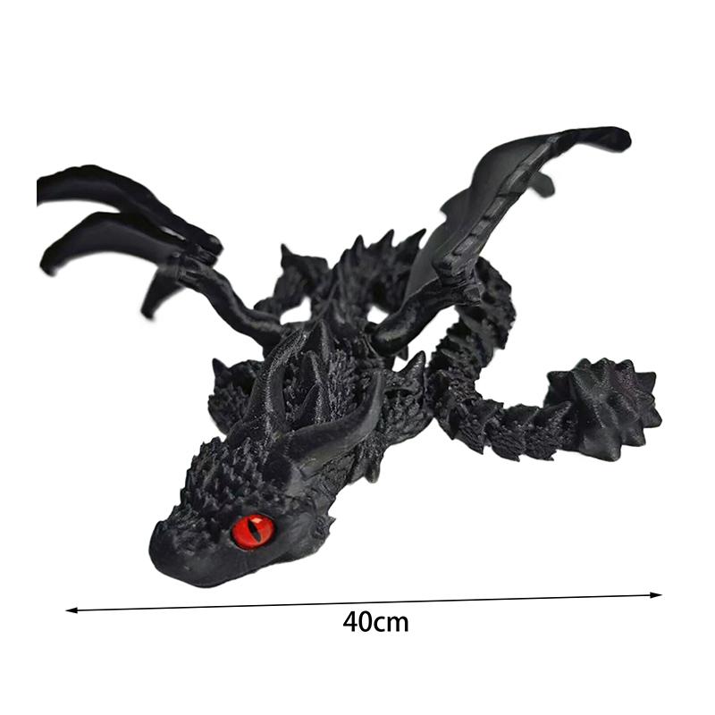 3D-gedruckte geflügelte Kutsche Drachenfigur mit zufälligen Augen Art Deco Harz Drachenskulptur Tischplatte Tierisches Thema Dekorationen