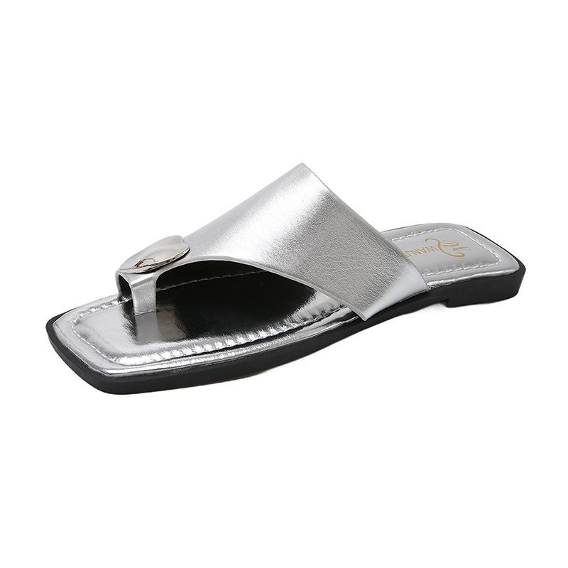 Hot Selling Fashion Flat Women's Slippers 2025 New Leather Ring Toe Sandals Summer Shoes for Women Large Size 35-43 Flip Flops