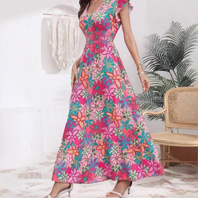 Damen Sommer Frisch Süß Urlaub Stil Mode Blumendruck Kleine Fliegenärmel Kleid