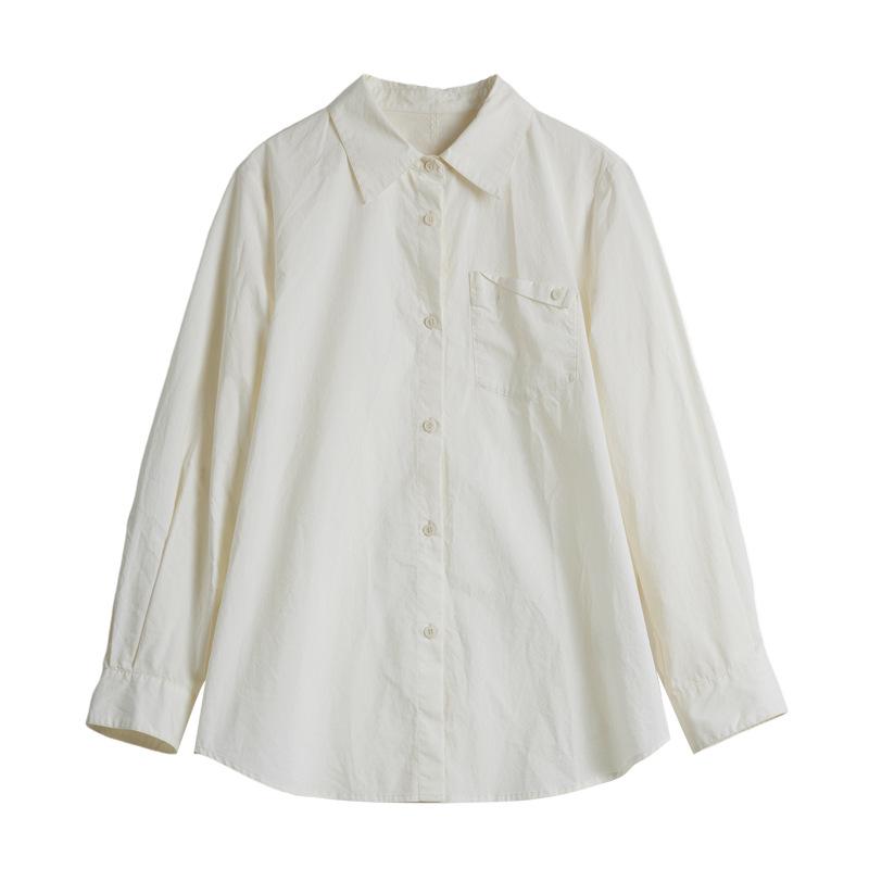 Women's Casual Loose Fit Pure Cotton Pocket Long Sleeve Shirt - 2026 Spring Collection